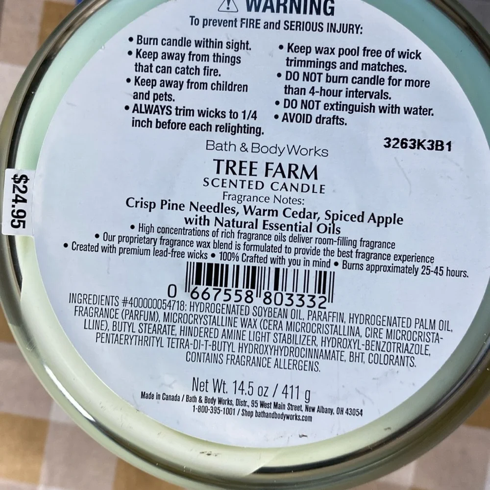 Bath & Body Works Tree Farm 3 Wick Candle With Decorative Lid